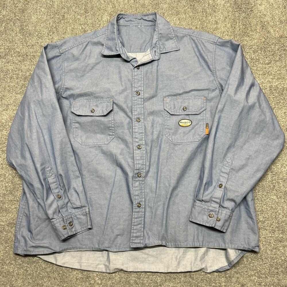Rasco Shirt Mens 2XLT Blue FR Workwear Long Sleeve Button Up Big Tall Pockets